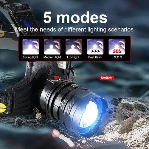 NEW 990000000LM High Power LED Headlight Ultra Bright Head Torch Long Range 6000M Head Flashlight 18650 Camping Fishing Lantern