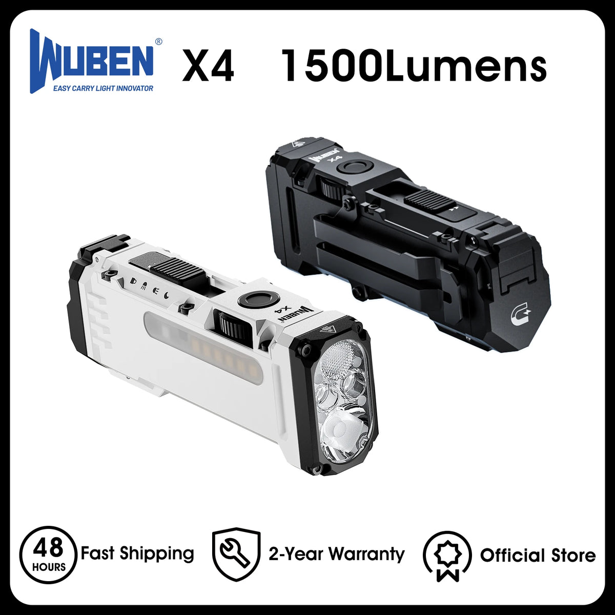 WUBEN X4 EDC Flat Flashlight with RGB Light, 1500 Lumens Mini Flashlight with Tactical Switch and Magnetic, IP68 Portable Pocket