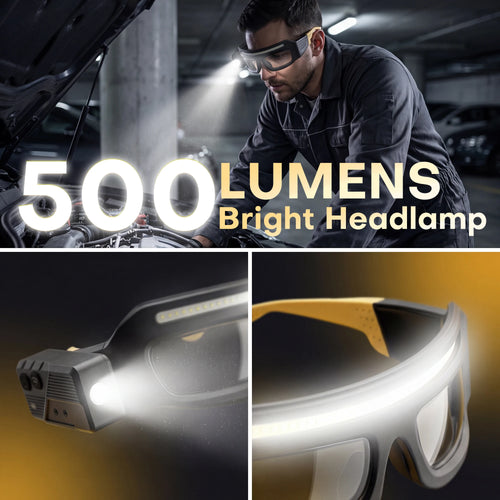 Fast Charging LED Headlamp with Built-in Glasses Light Function, Built-in Smart Motion Sensor & Portable Induction Button Switch, Cool Styling, Separately Adjustable Multi Brightness Levels, Outdoor Gear for Night Running, Cycling, Fishing & Manual Repai