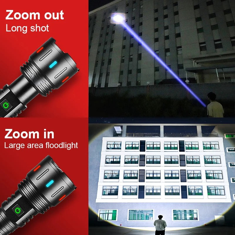 2026 new model 1000000LM Super Bright 800W LED Flashlight 3500M Rechargeable Zoom Torch Outdoor Work Light Camping Lantern